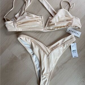PacSun Cream Satin V-Front Bikini Bottoms